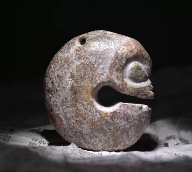 2" Old Chinese Hongshan Culture Jade Carved Pig Dragon Statue Pendant 13
