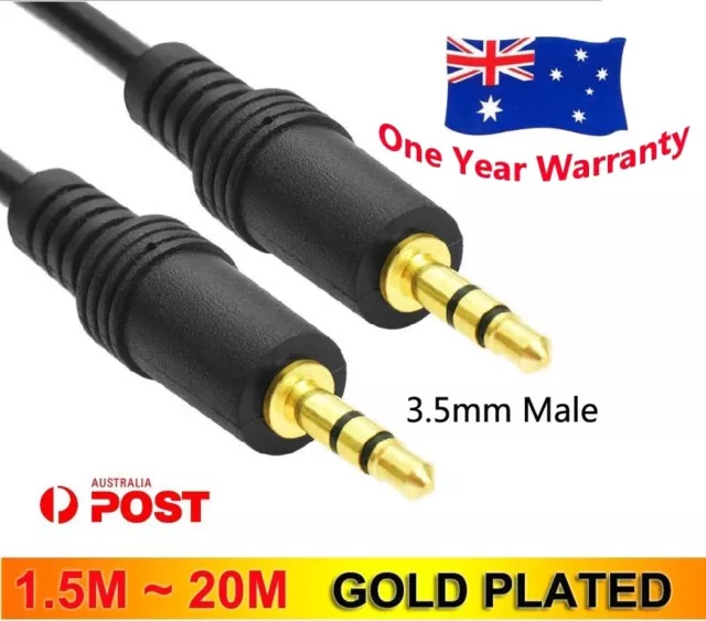 Premium 3.5mm AUX Stereo Audio Cable Auxiliary M/M Cord Gold Plated Lead AU OZ