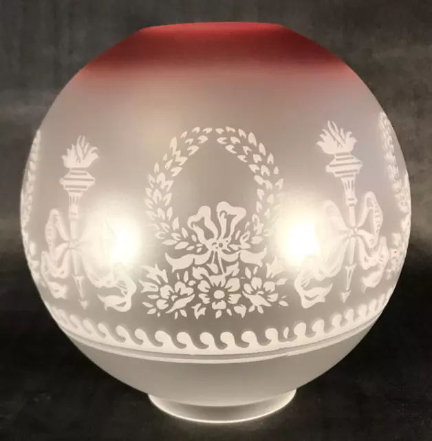 9" Venicia Satin Etched Bows & Wreaths Ball Lamp Shade, Ruby Tint Top, 4" fitter