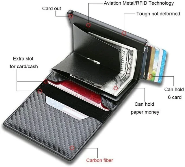 RFID Blocking LEATHER CARBON FIBER Mens Wallet  Purse Slim ID Credit Card Holder 2
