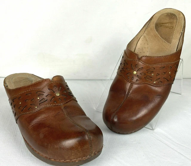 Dansko Shyanne Brown Leather Slip On Comfort Mules Clogs Sz 40 US 9