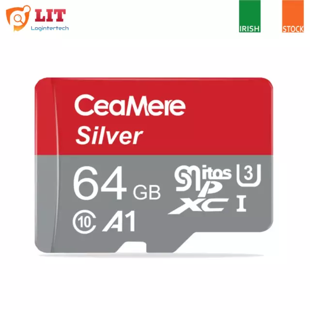 Véritable CeaMere Argent 64 Go Micro SD Carte Mémoire HC Classe 10 Tf A1 Record