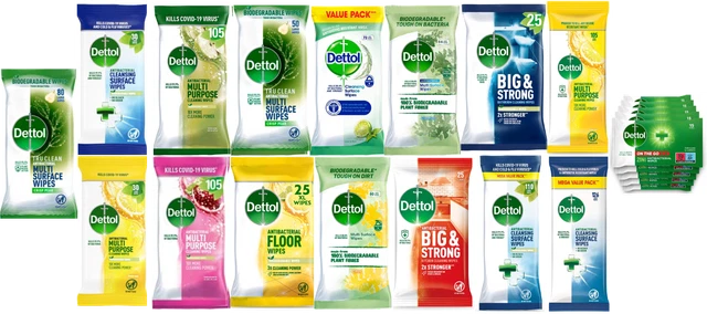 DETTOL ALL TYPES of Wipes Different Pack Sizes 6,12,18,24 £21.49 ...