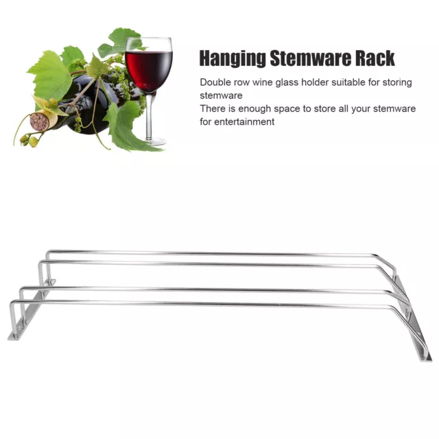 (Large)Double Row Stemware Rack Configurable Silver Space Saving Hanging