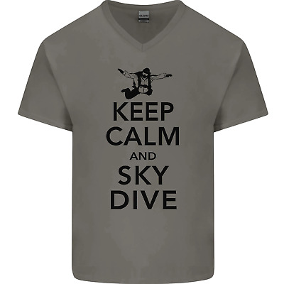 Keep Calm and Skydive Funny Skydiving Mens V-Neck Cotton T-Shirt