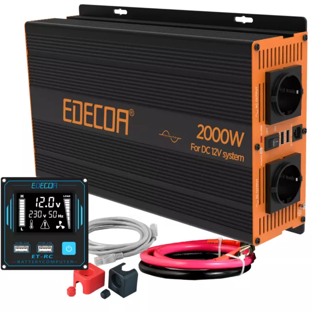 EDECOA Inversor ONDA PURA 2000w 12v 220v Convertidor Pure Inverter ET-RC