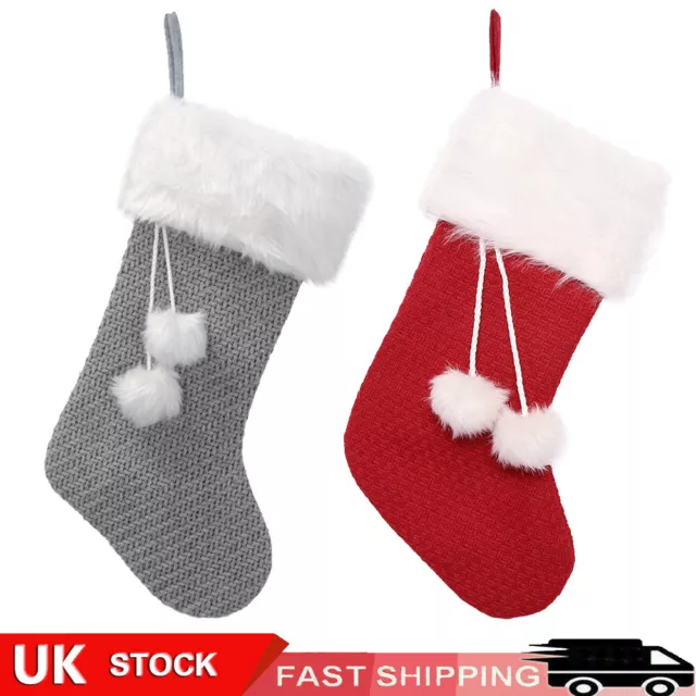 Christmas Stocking Knit Sock Santa Candy Gift Bags Xmas Tree Hanging Decor UK