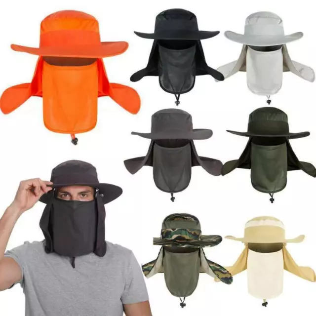 UK Sun Cap with Removable Neck Face Cover Flap 360° UV Protection Folding Cap ~