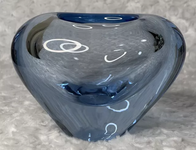 Danish Holmegaard Clear Blue Art Glass Heart Vase Candle Holder