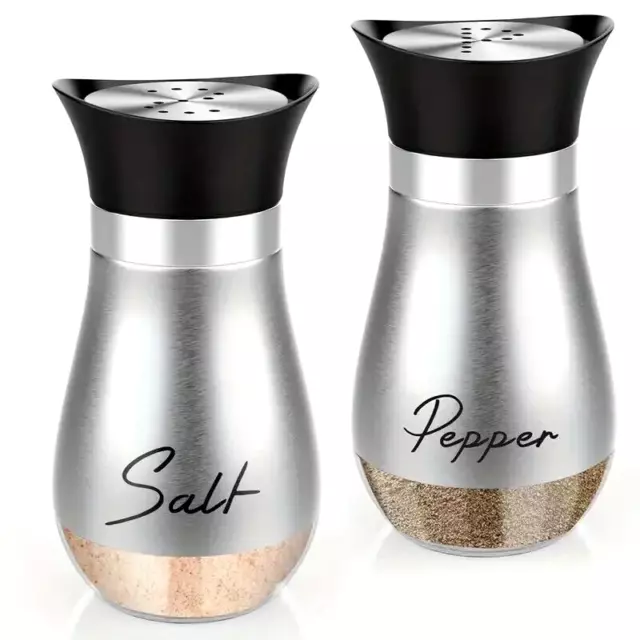 2pcs Salt and Pepper Shakers Set Premium Stainless Steel Glass Pepper Shaker