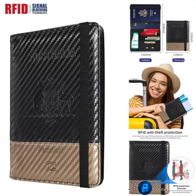 Travel Passport ID Card Wallet Holder Case RFID Blocking Carbon Fiber Protection