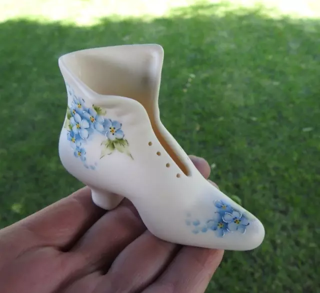 Vintage Victorian Art Glass Porcelain Floral Hand Painted Shoe Boot 2 1/2" Tall