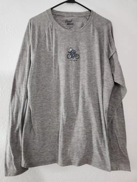 Life Is Good  Tee Women's  Sz XL  Gray Bike Long Sleeve