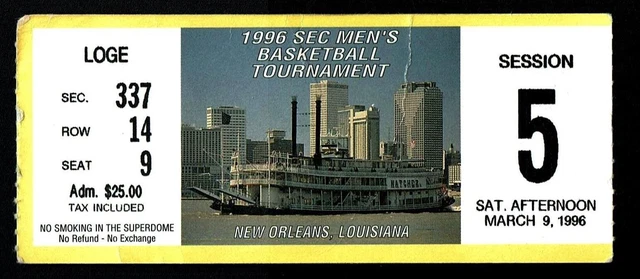 1995-96 College Basketball Ticket Kentucky Sec Tournament/Ncaa National Champs!