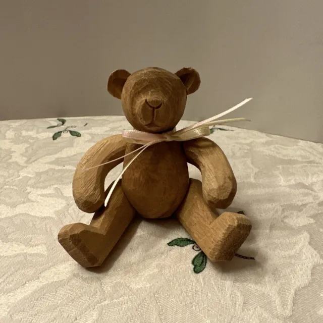 Vintage Wooden Teddy Bear With Moving Arms And Legs 4”