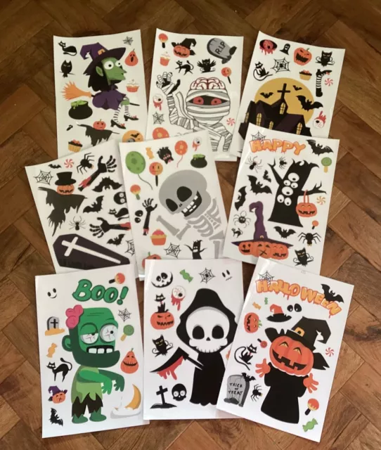 Zombie, Witch, Pumpkin, Spooky house 9 Sheets 125 of Halloween window cling