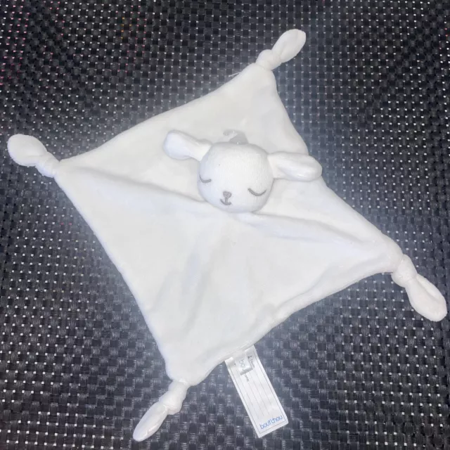 Ca5 Doudou Plat Carré  Boutchou Monoprix Mouton Agneau Blanc Endormie Pois Neuf
