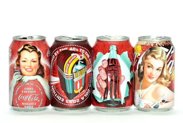 2005 Coca Cola 4 cans set, Belgium; Inspired by the 40's to the 60's