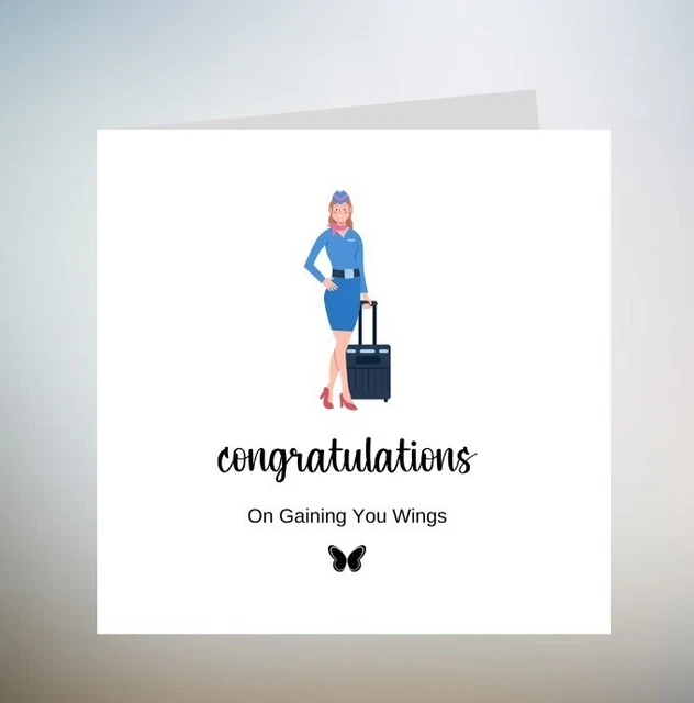 PERSONALISED CABIN CREW Congratulations Card, Gaining Wings Gift, Cabin