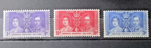 British Solomon Islands 1937 Coronation Set  Sg.57-59 Lightly Mounted Mint  Mlh