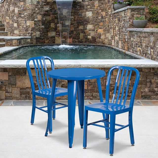 Flash Furniture Commercial Grade 24" Round Blue Metal Indoor-Outdoor Table Set