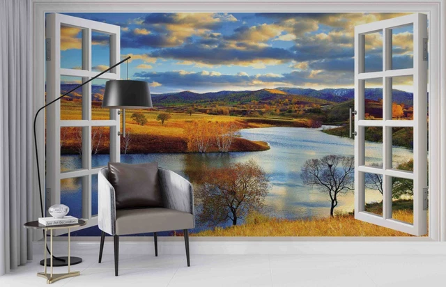 Photo inspiration: Picture Idea: 3D Window Mountain Lake View Wall Murals Wallpaper Murals Wall