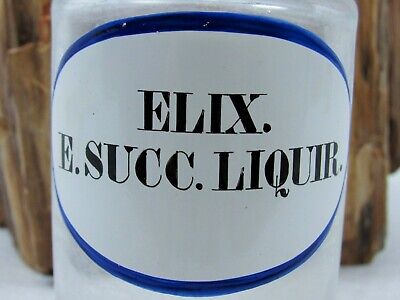 Apothekerflasche mit Facetten-stopfen, Emaille Schrift, "Elix.E.Succ.Liquir" 3