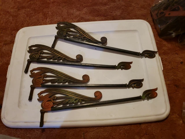 4  Victorian Art Deco Ornate Swing Arm Curtain Rods Antique 1920's 30's
