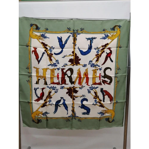 Carré Hermès Vintage - Motif Insectes Et Fleurs 'La Prairie' - Soie 1990/2000