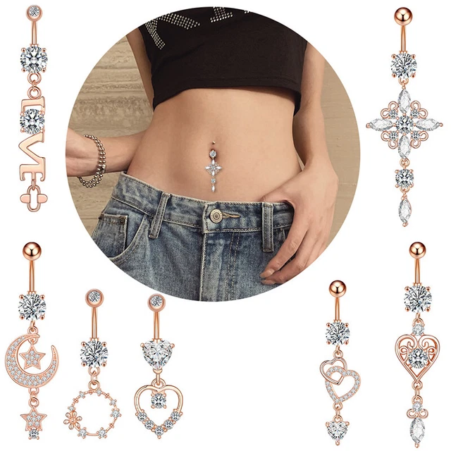 Heart Shaped Zircon Sexy Dangling Navel Belly Button Ring Belly Piercing Jewe!SA