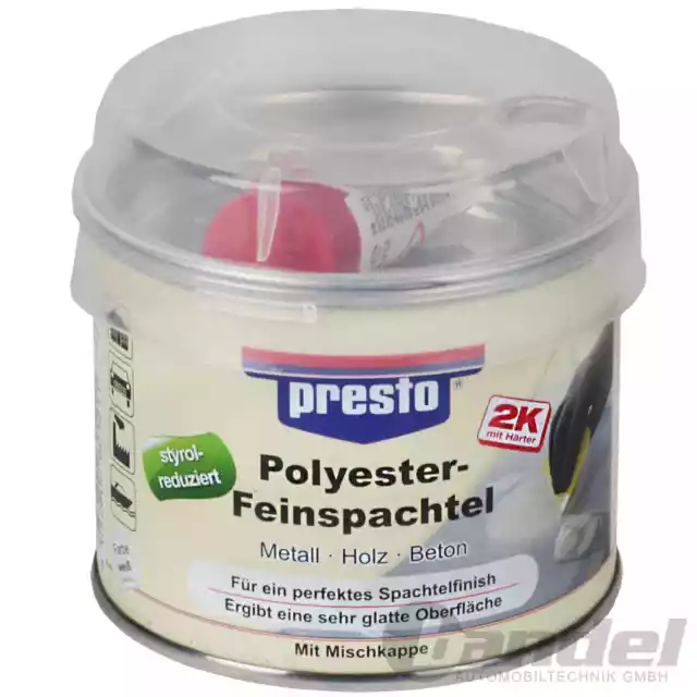 250g PRESTO Polyester Mastic Fin 2K Durcisseur Elastique Bois Métal Béton