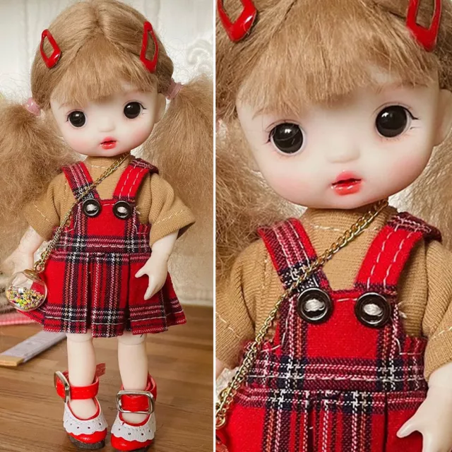 1/8 Mini BJD Doll Cute Face Makeup Dress Shoes Wigs Full Set 16cm Girl Doll Toy
