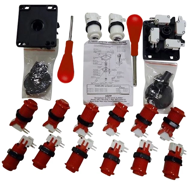 Happ Arcade Control Panel Red Kit - 14 Buttons & 2 Ultimate Joysticks Happ Arcade Control Panel Red Kit - 14 Buttons & 2 Ultimate Joysticks