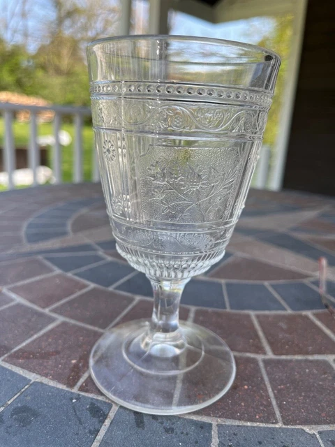 Antique EAPG Bryce Brothers Wreath Willow Oak Pattern Glass Goblet ca.1880s