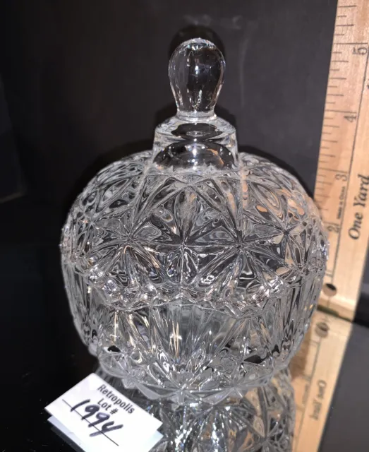 Vintage Crystal Clear Glass Trinket Vanity Box Candy Dish Scalloped Round
