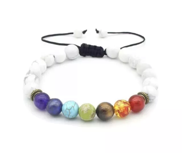 Unisex Stone Bracelet 7 Chakra Healing Pull String , Great Gift For Healing