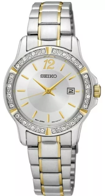 Seiko SUR718  Swarovski Crystal Silver Dial Two Tone Womens Watch