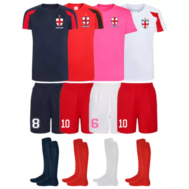 Personalised Kids England Style Football Kit SHIRT SHORTS and SOCKS Best Gift