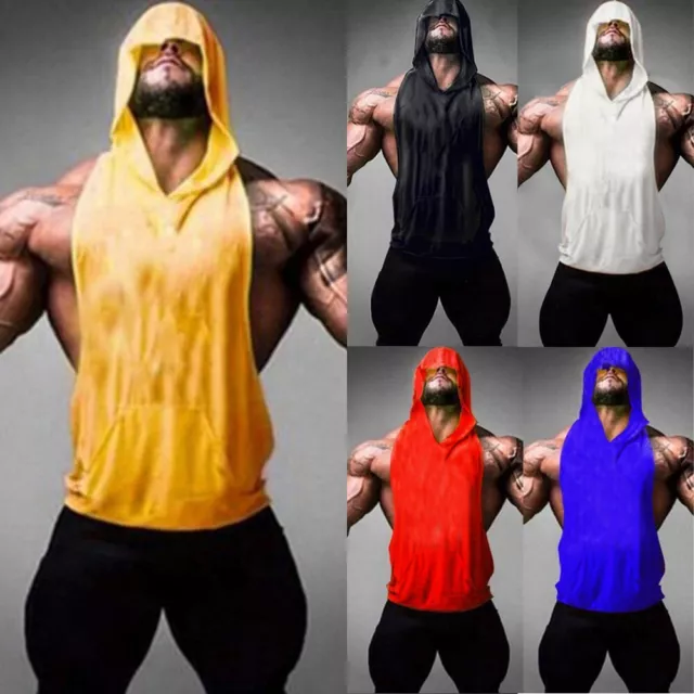 Sleeveless Hooded Gym Vest Men's Muscle Tank Tops Bodybuilding Training Shirt