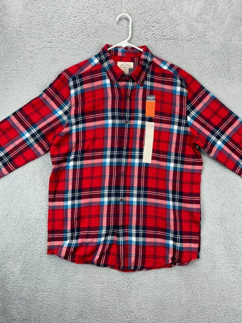 St. Johns Bay Shirt Mens Large Red Tartan Plaid Signature Flannel Super Soft NEW