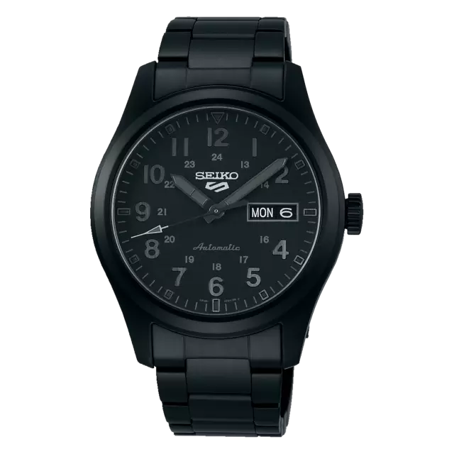 Seiko 5 Sport Herren Automatikuhr schwarzes Zifferblatt schwarzes Armband SRPJ09K1