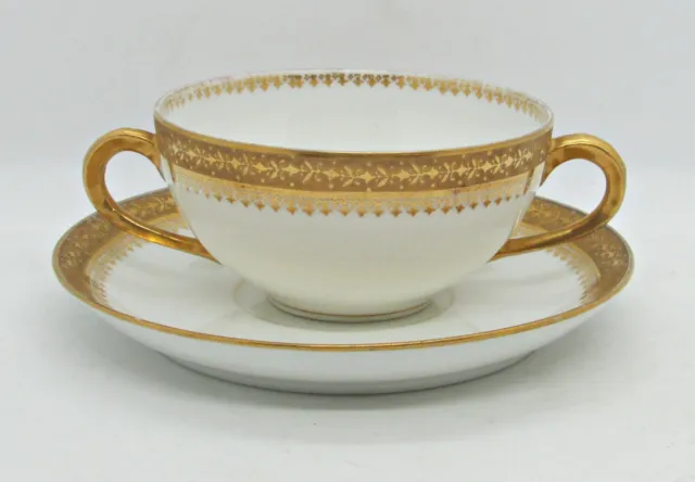 Porcelaine Limousine Gold Encrusted Bouillon Cup & Saucer - M Redon