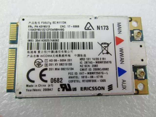 Ericsson Wwan Umts 3G Hsdpa pour Lenovo ThinkPad3507g 43Y6513/D42