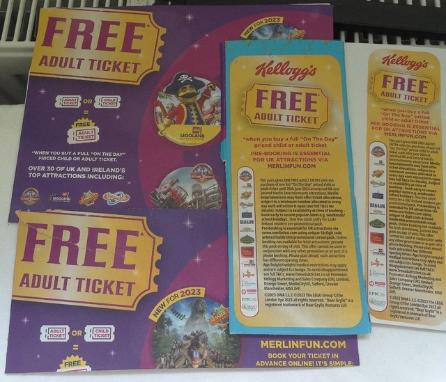 2  Kellogg's Vouchers-Free Entry 1 Adult/Child, Valid Until 24.06.24 -Merlin