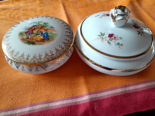 Lot 2 bonbonnière porcelaine de  Limoges decor floral or fin pastoral bergers