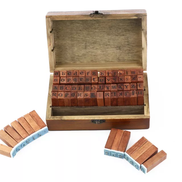 Vintage Alphabet Rubber Stamps with Wooden Case for Crafts (Random Color)