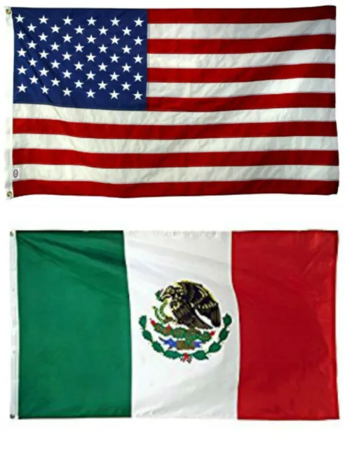 12x18 12"x18" Wholesale Combo USA American & Mexico Mexican Flag Grommets
