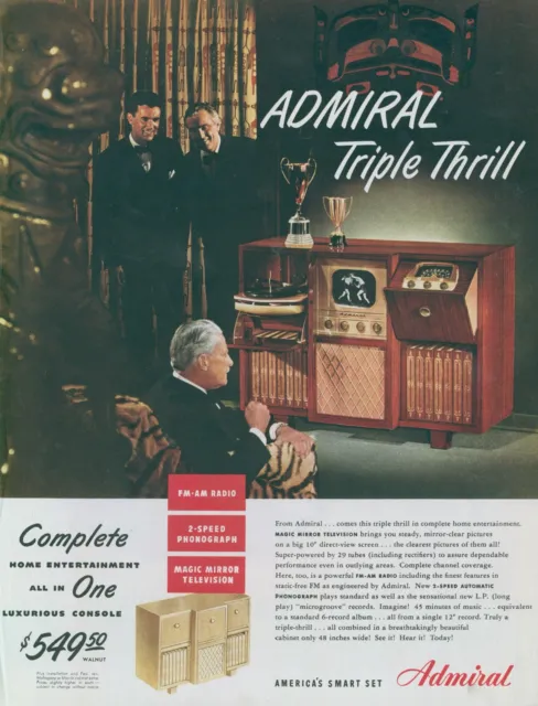 1948 Admiral Television Radio Phonograph TV On Boxing Match Art Vtg Print Ad C12