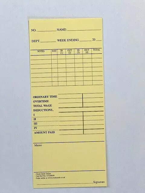 200 x Weekly Clocking in Time Cards type CUT2000W