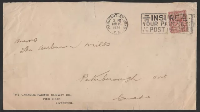 ⭐CPR PERFIN⭐CANADIAN PACIFIC "LIVERPOOL, ENLAND" COVER - 1929 - to ONTARIO